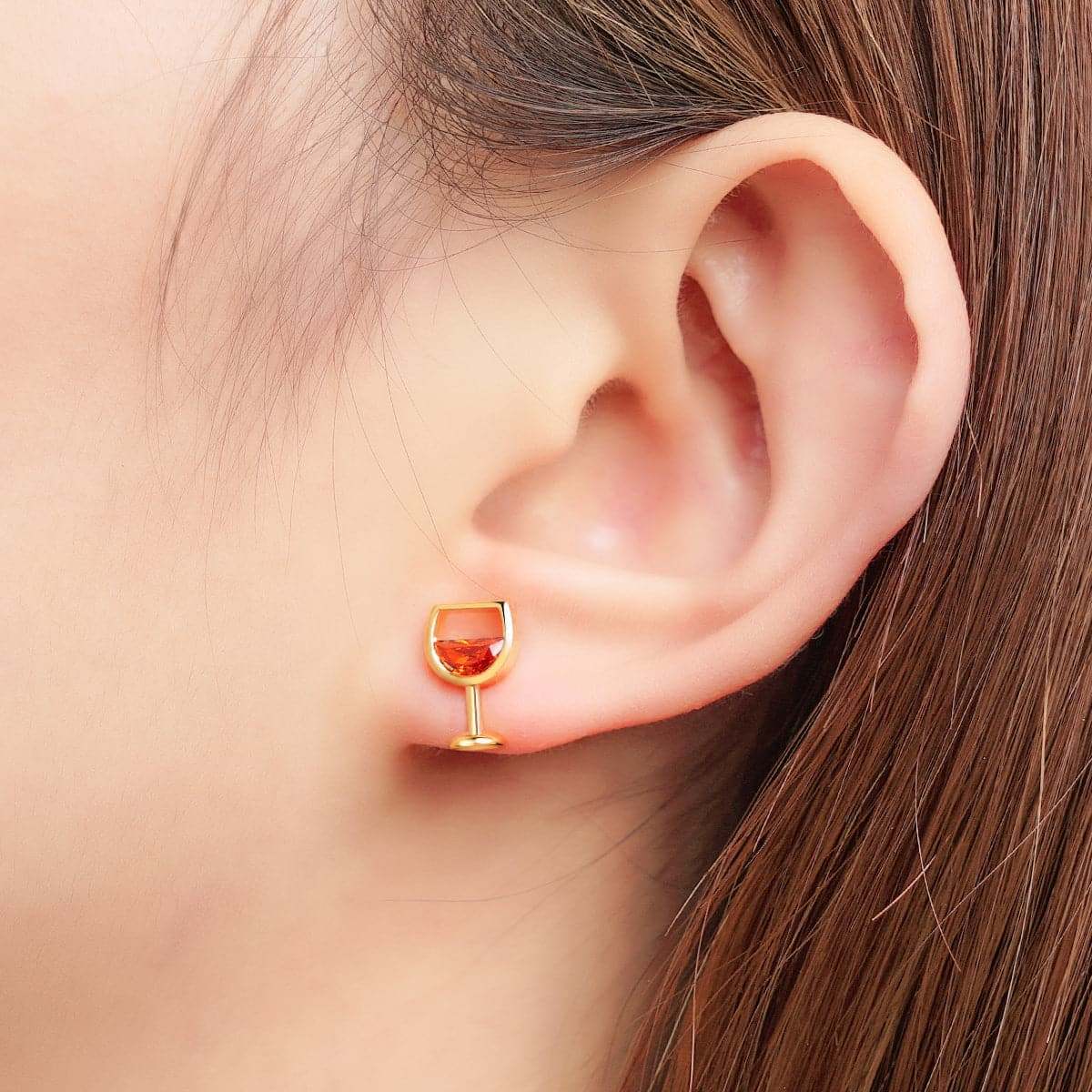 Red Crystal & Goldtone Wine Cup Stud Earrings