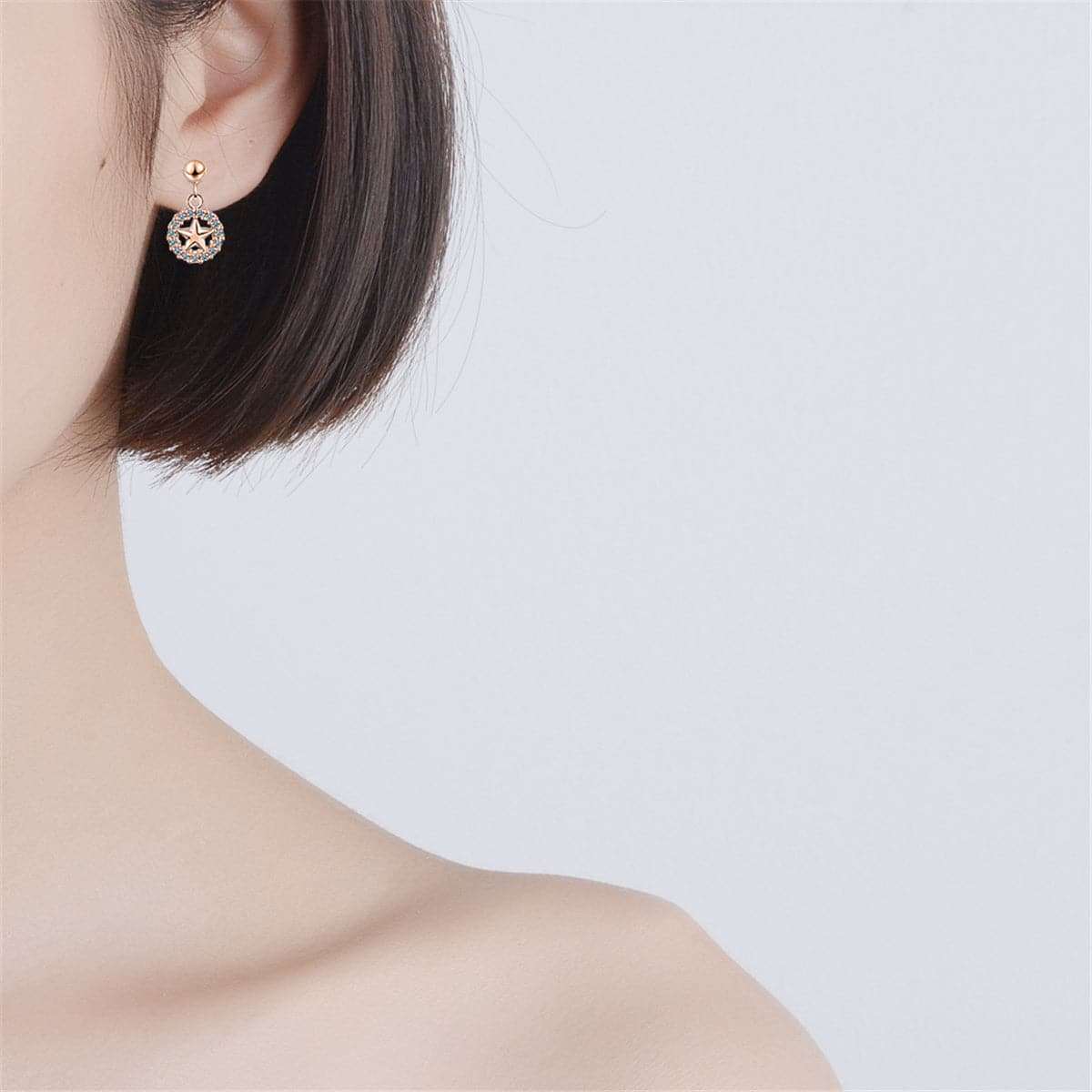 Cubic Zirconia & Rose Goldtone Star & Circle Drop Earrings