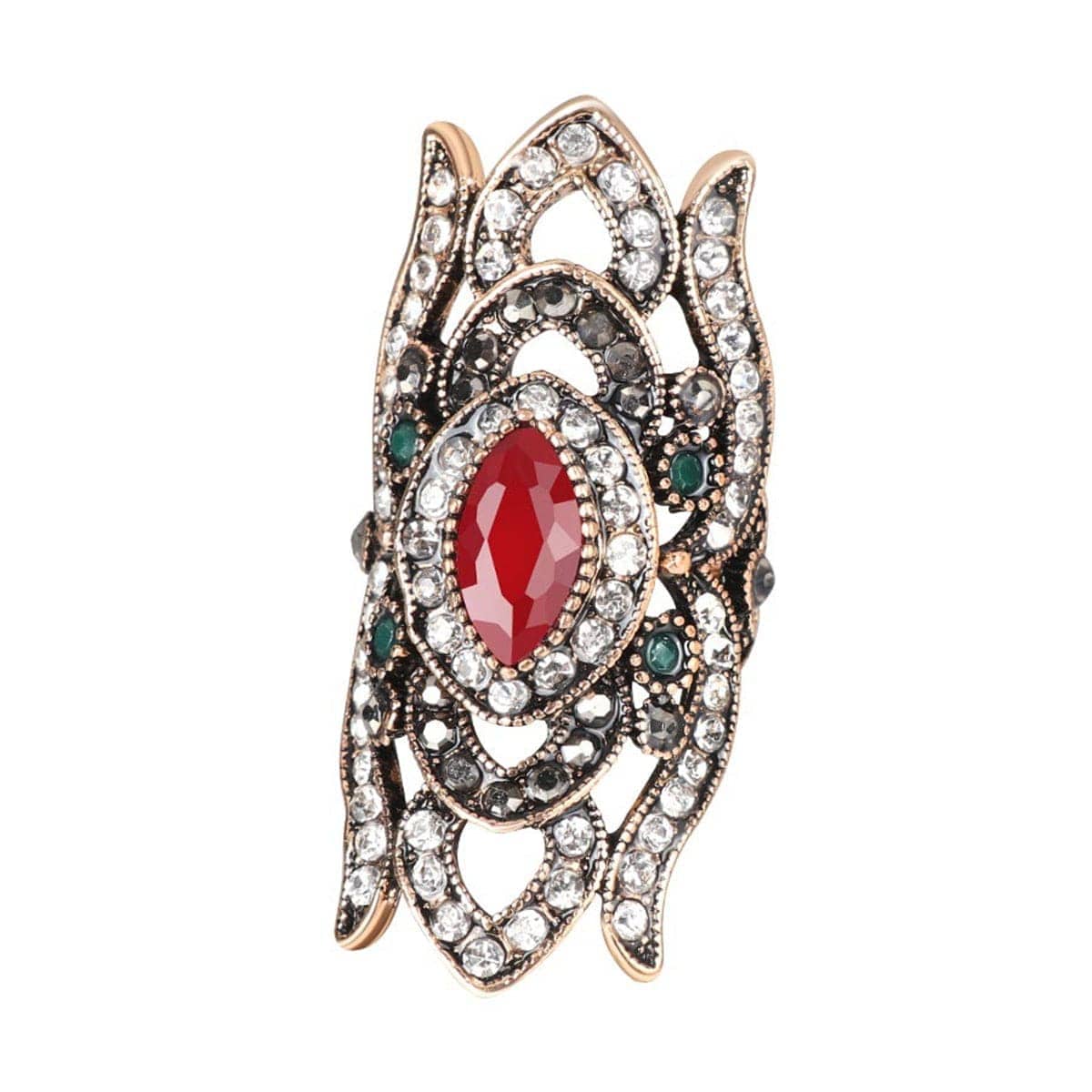 Red Resin & Cubic Zirconia Goldtone Crown Band Ring