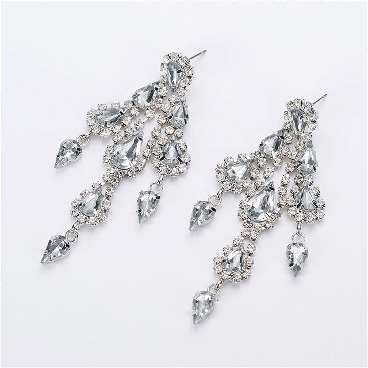 Cubic Zirconia & Silvertone Tiered Tassel Drop Earrings
