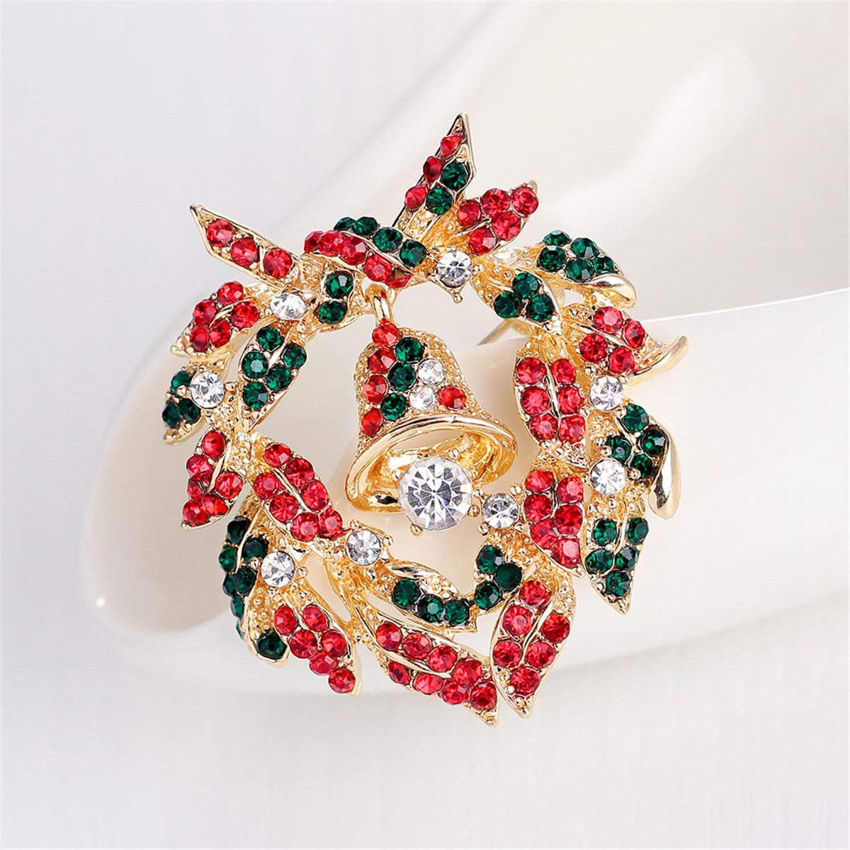Cubic Zirconia & Goldtone Bell Botany Wreath Brooch