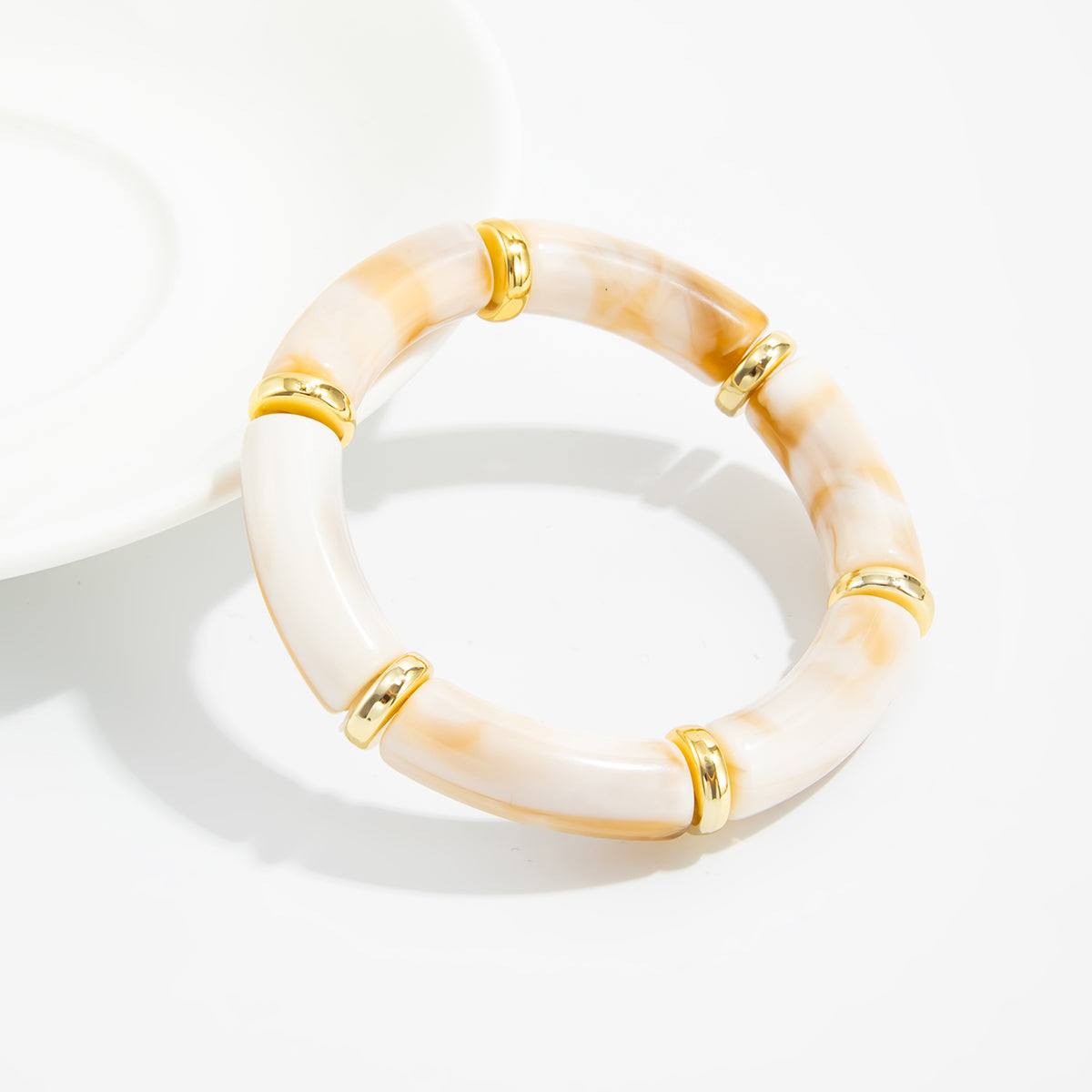 Beige Resin & Goldtone Sequin Joint Stretch Bracelet