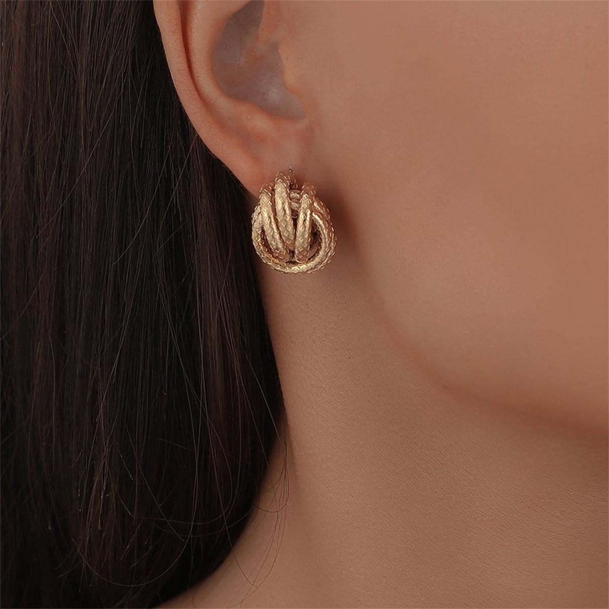 Goldtone Tri-Wire Twisted Stud Earrings
