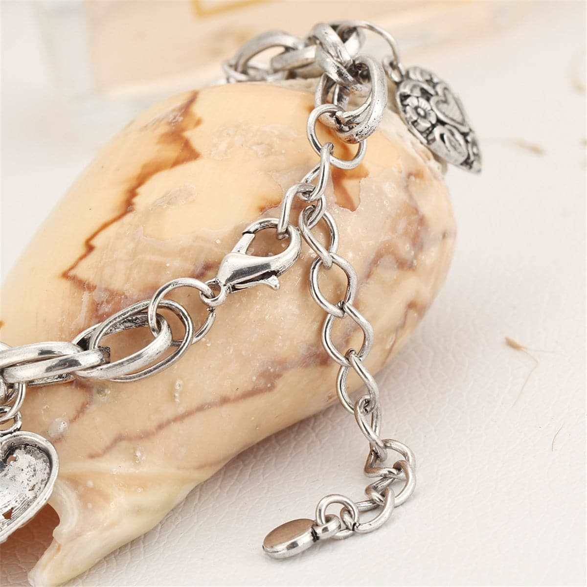 Silvertone Elephant Hearts Charm Anklet