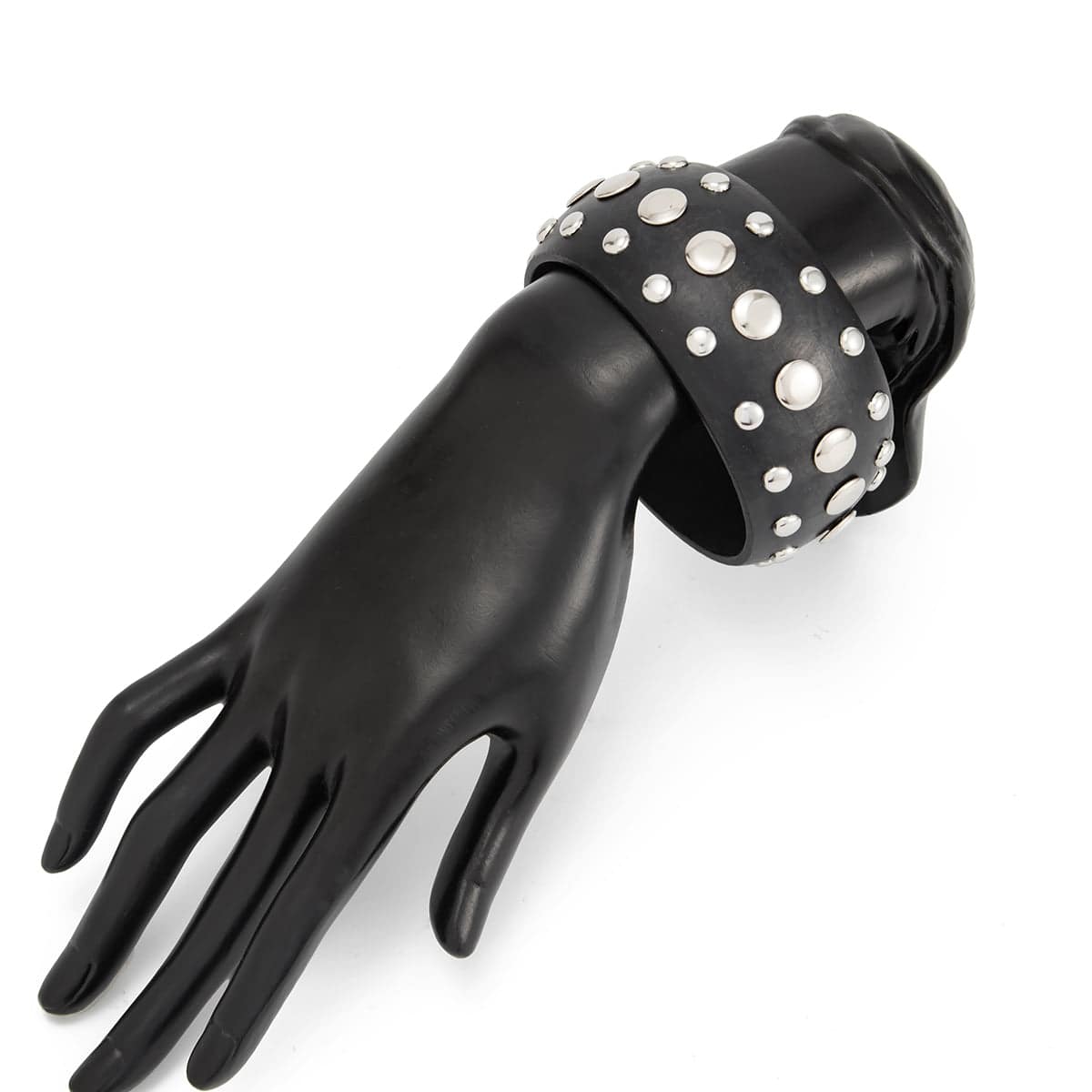 Black Wood & Silvertone Spot Layered Bangle