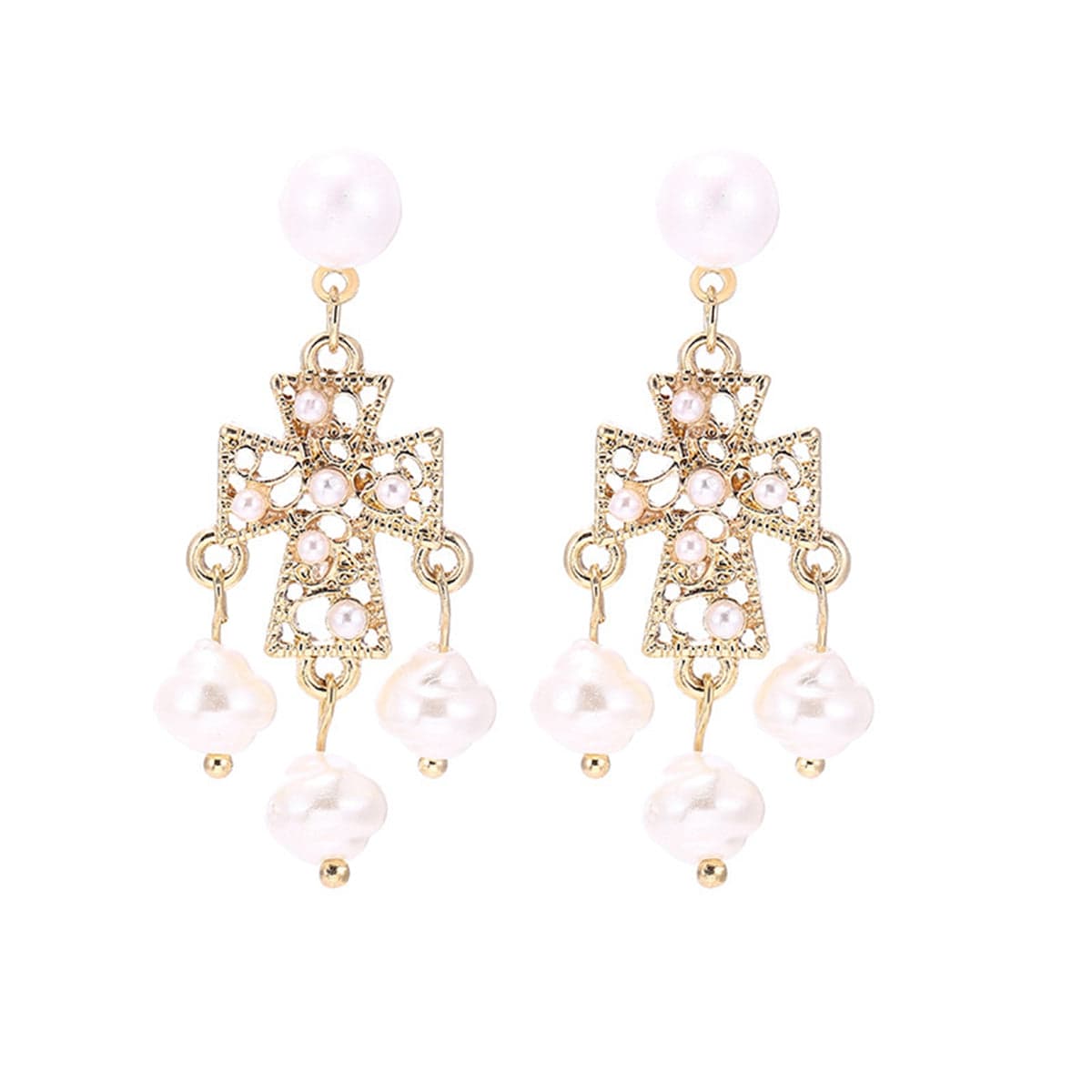 Pearl & Goldtone Chandelier Drop Earrings