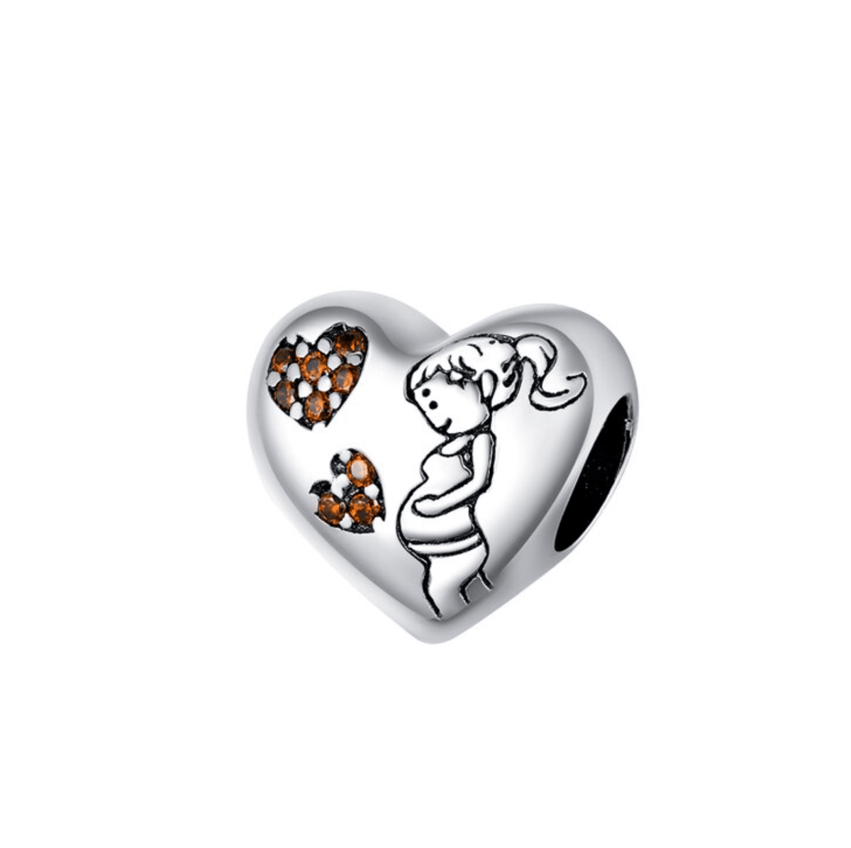 Ag Sterling - Orange Cubic Zirconia & Serling Silver Expecting Mom Charm