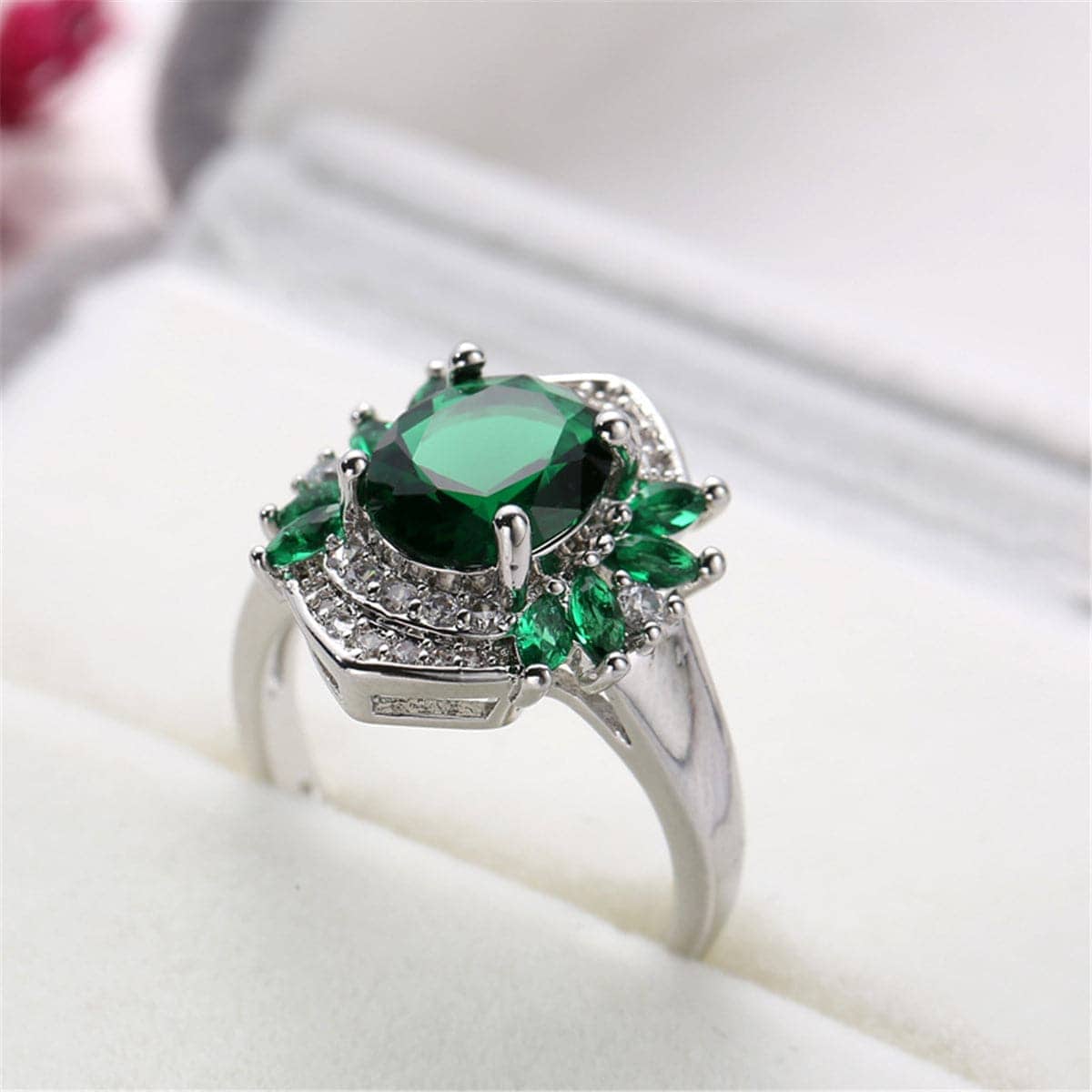 Green Crystal & Cubic Zirconia Botany Ring