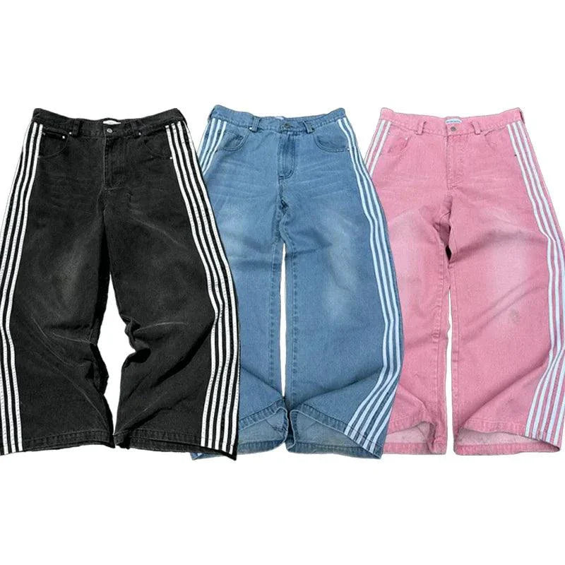Y2K Baggy Jeans Harajuku vintage Striped Embroidered high quality