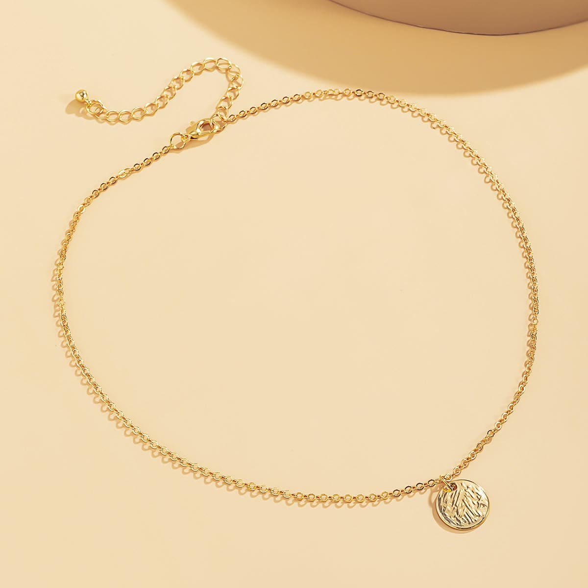 Goldtone Textured Circle Pendant Necklace