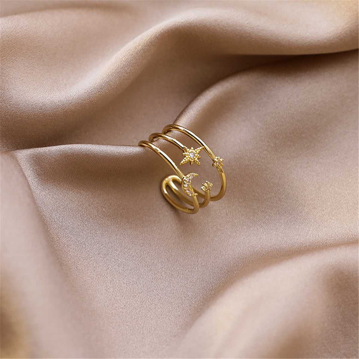 Cubic Zirconia & Goldtone Celestial Layered Open Ring