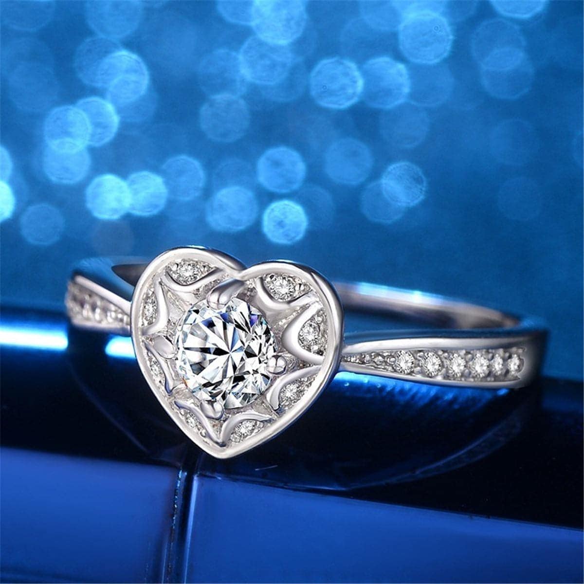 Cubic Zirconia & Silvertone Heart Ring