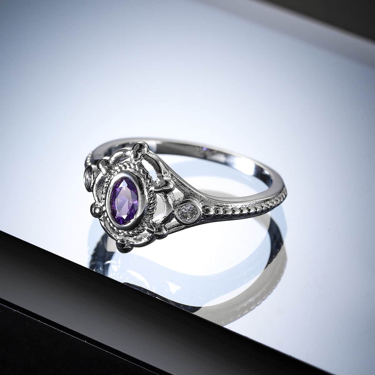 Cubic Zirconia & Purple Crystal Oval Ring-4