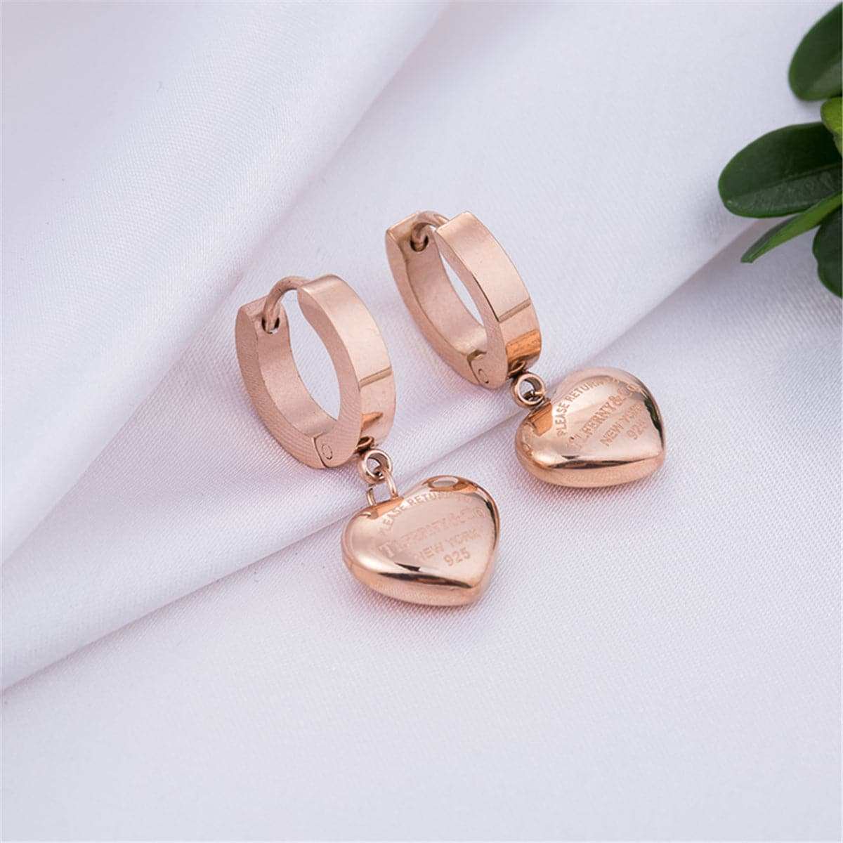 Rose Goldtone Heart Drop Earrings