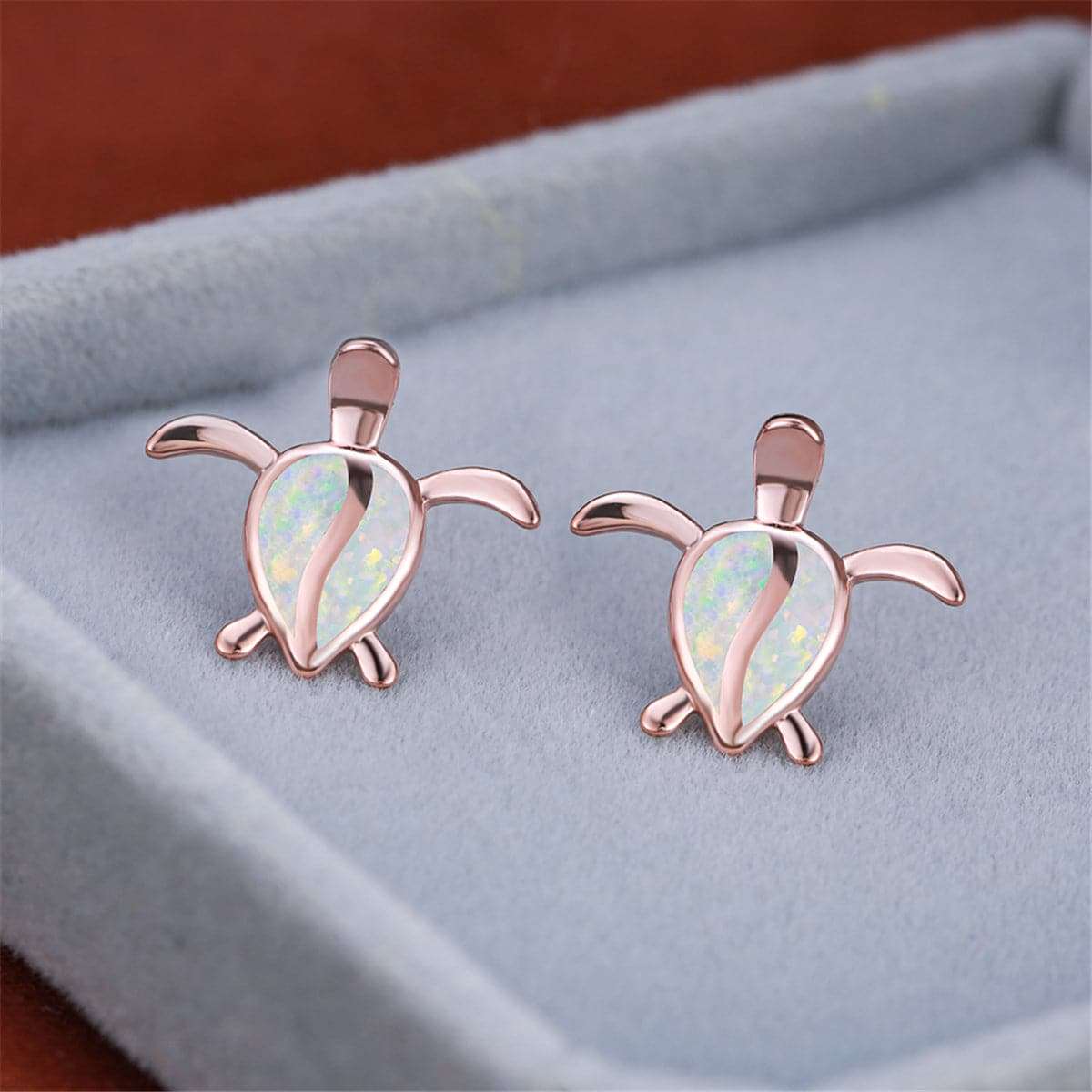 Opal & Rose Goldtone Turtle Stud Earrings