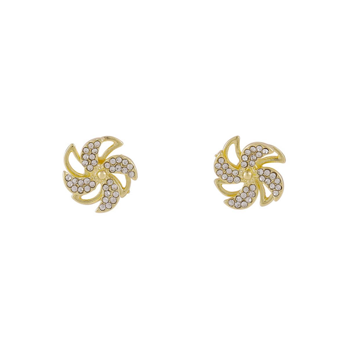 Cubic Zirconia & Goldtone Stacked Flower Stud Earrings