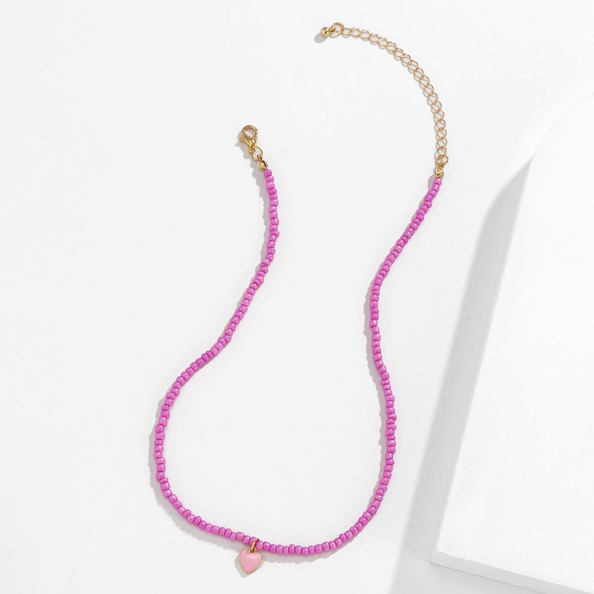 Pink Enamel & Howlite Beaded Heart Necklace