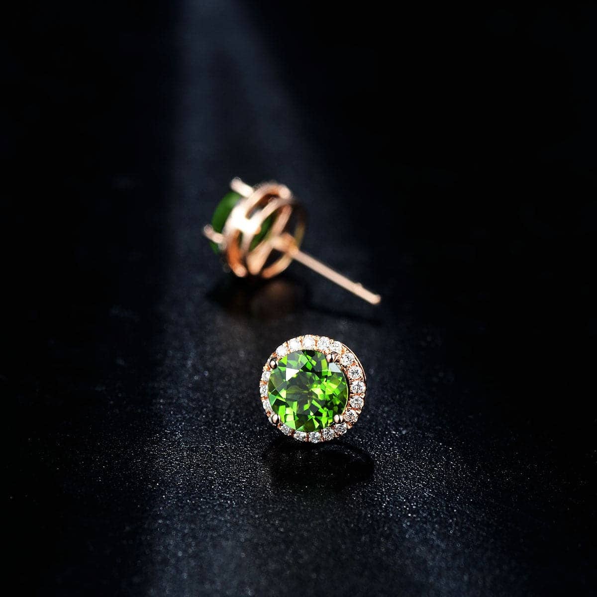 Green Crystal & Cubic Zirconia Round Stud Earrings