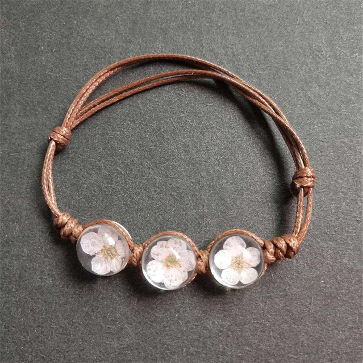 White Triple Peach Blossom Adjustable Bracelet