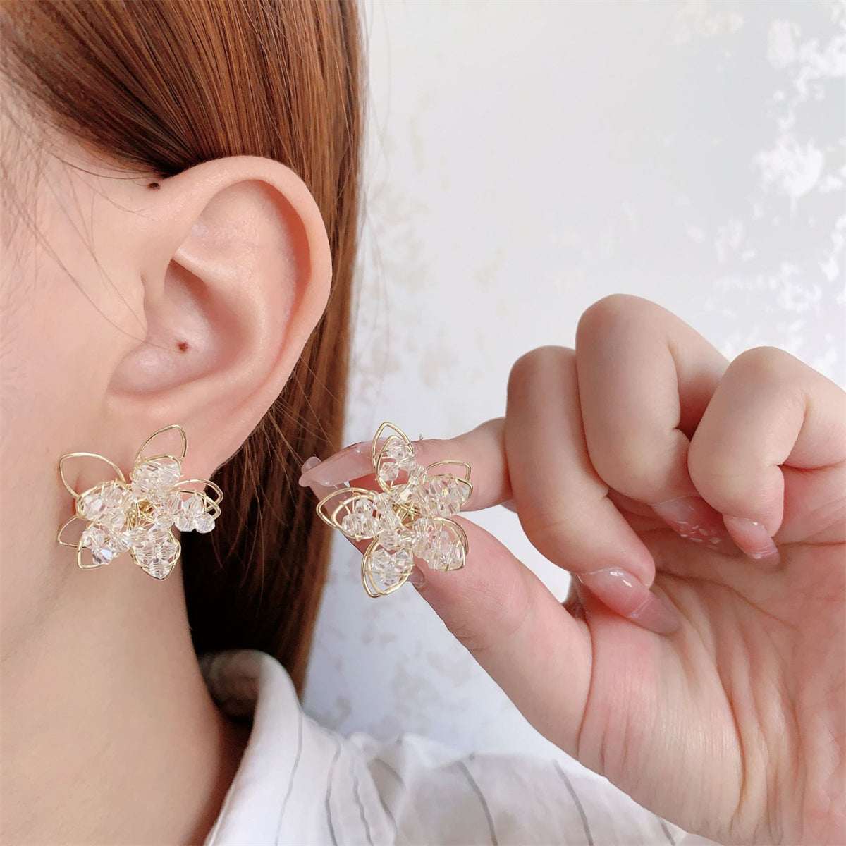 Goldtone Beaded Floral Stud Earrings