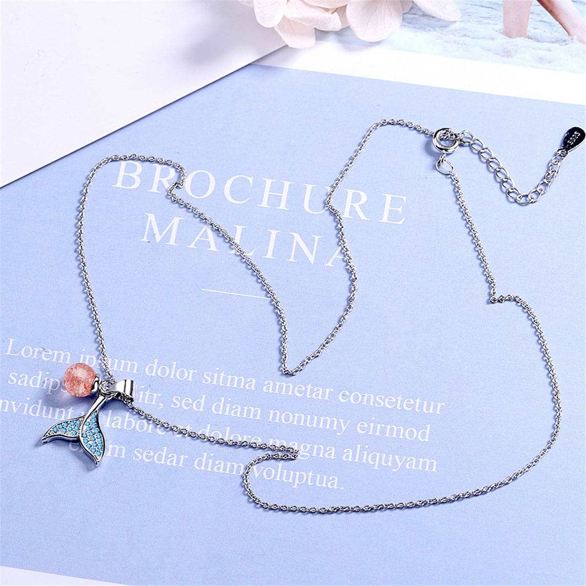 Strawberry & Cubic Zirconia Fishtail Pendant Necklace