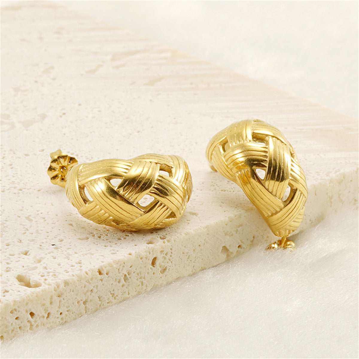 Goldtone Weave-Accent Huggie Earrings