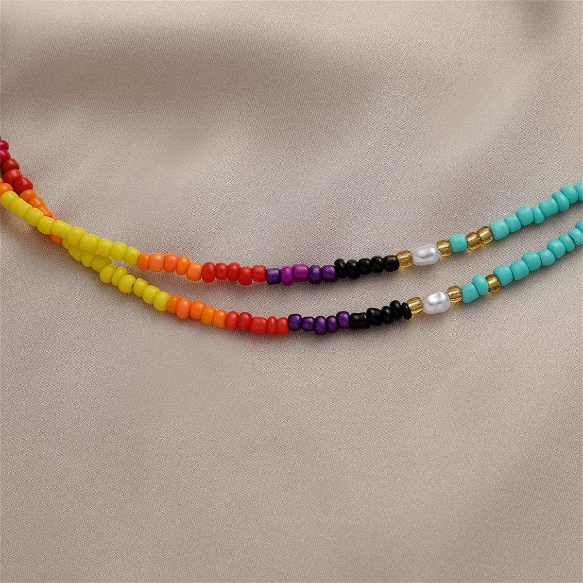 Blue Teal Howlite & Pearl Layered Choker Necklace