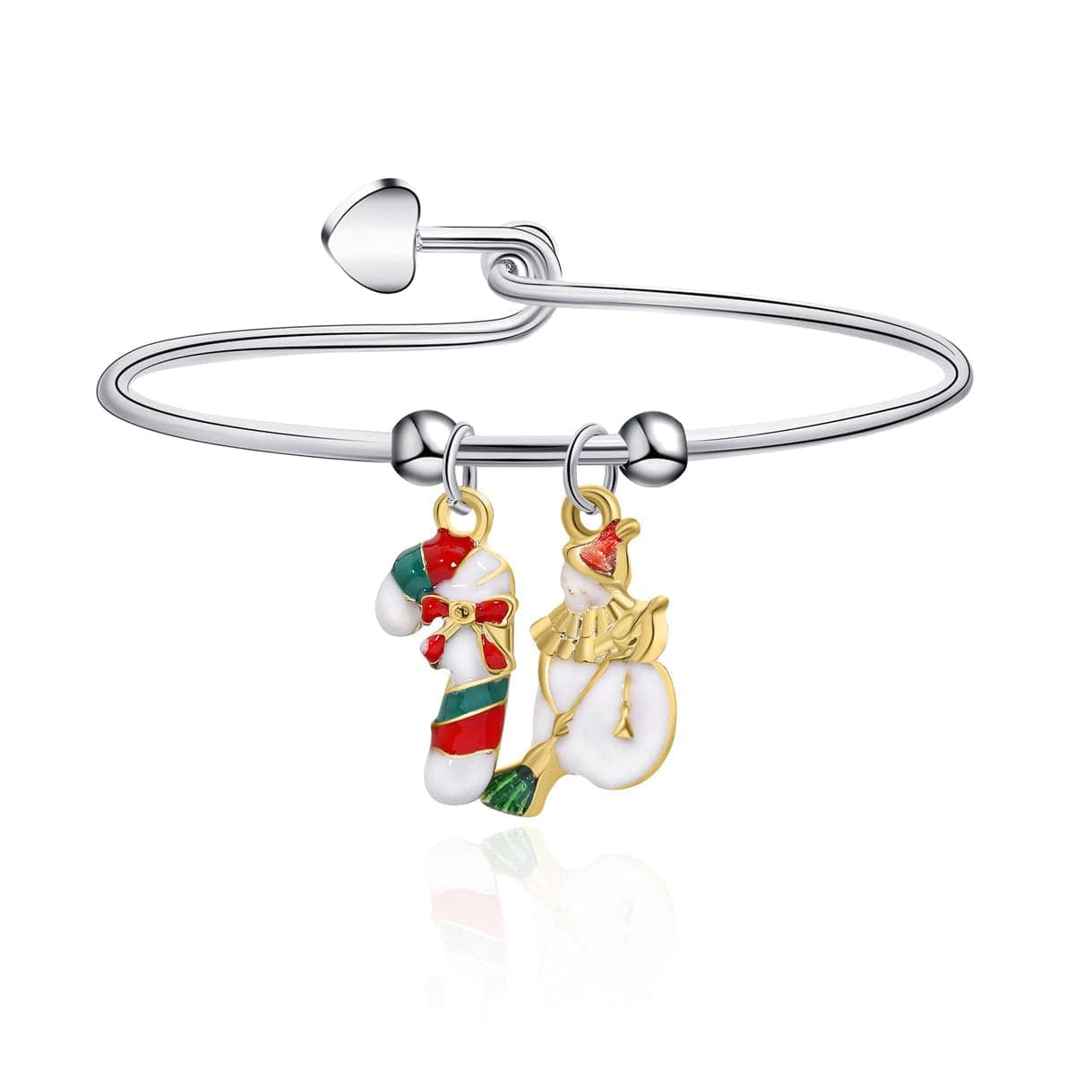 Red Enamel & Two Tone Candy Cane Snowman Charm Bangle