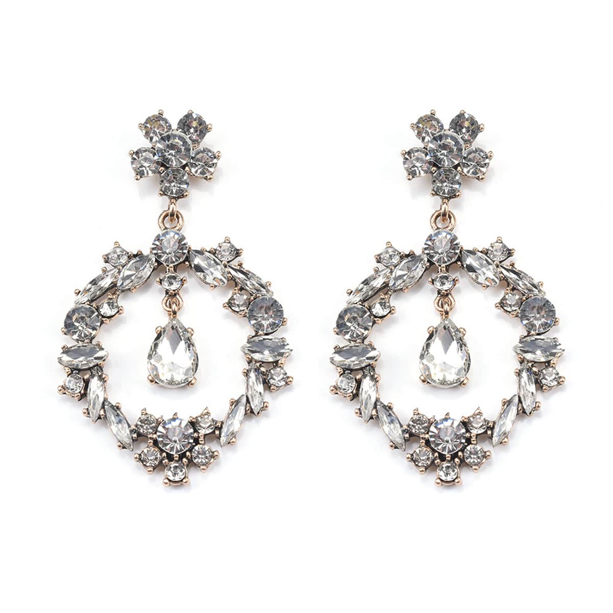 Crystal & Cubic Zirconia Open Flower Drop Earrings
