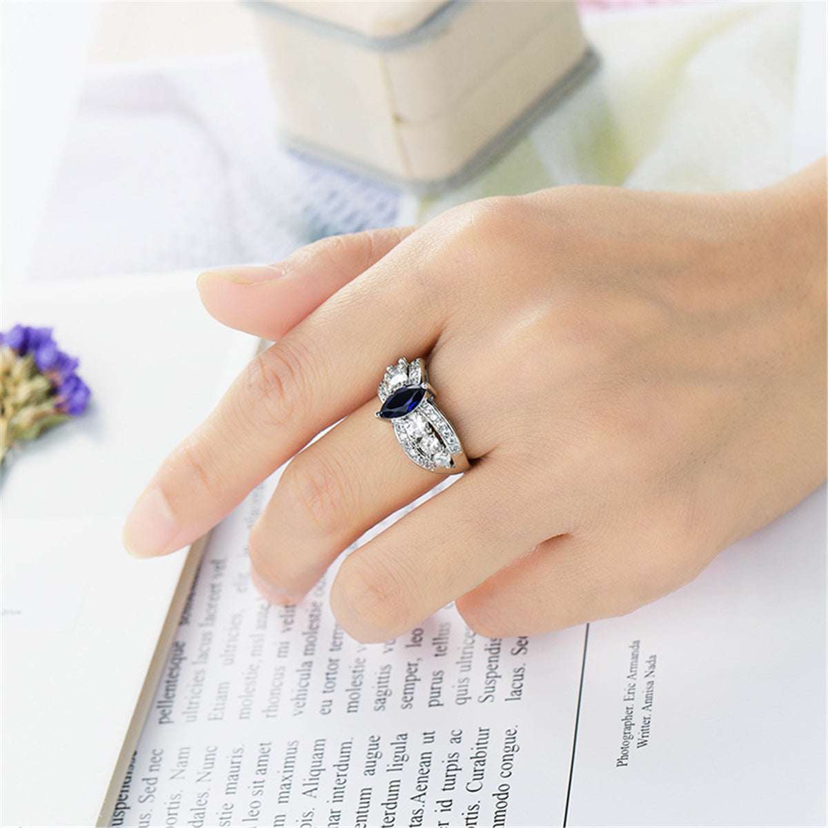 Navy Crystal & Cubic Zirconia Marquis Ring