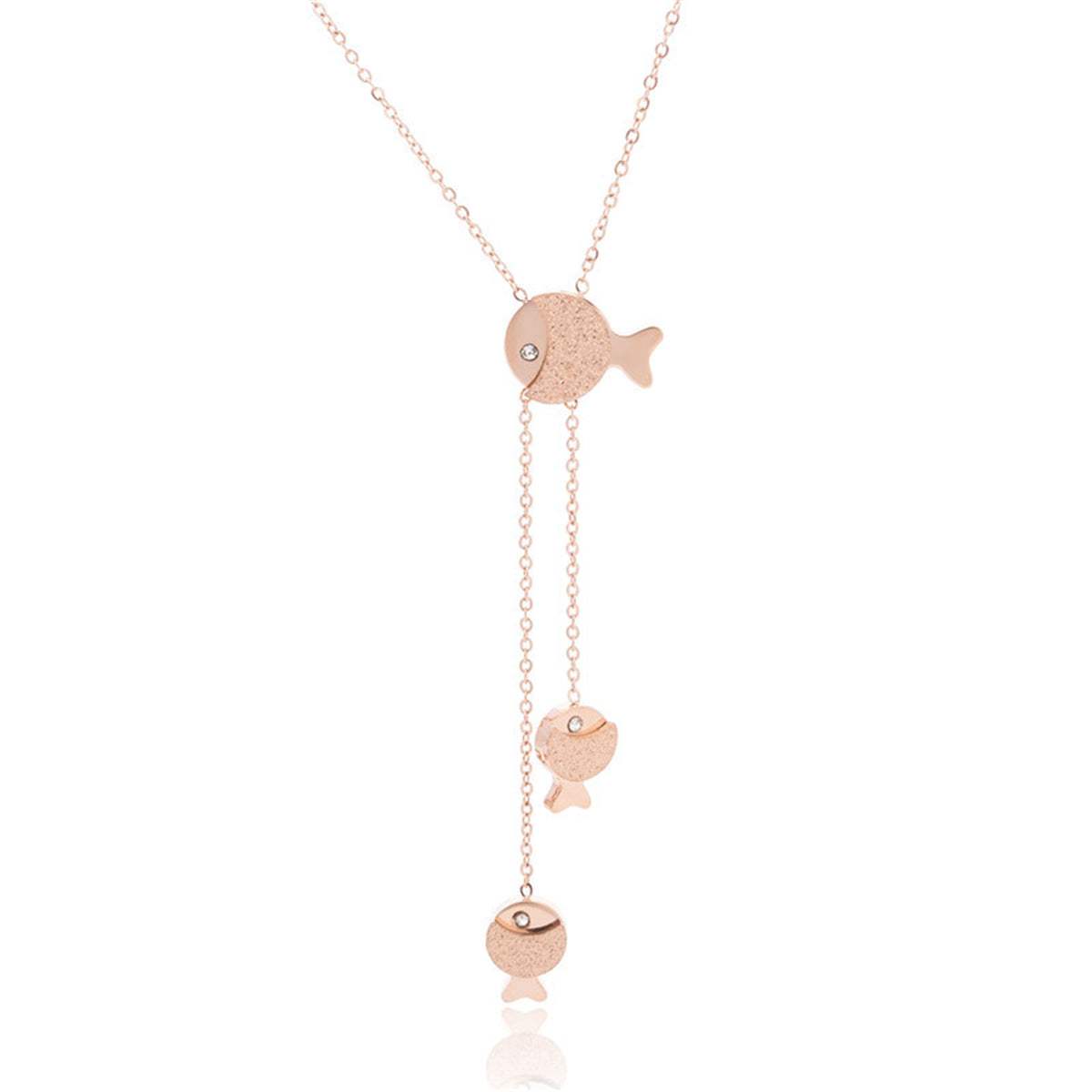 Cubic Zirconia & Rose Goldtone 3 Fish Pendant Necklace