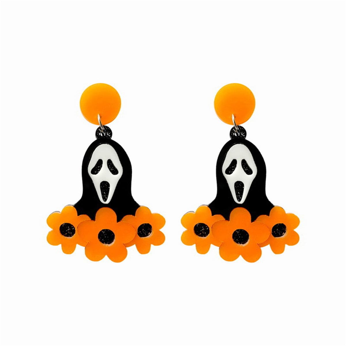 Orange Acrylic & Goldtone Flower Ghost Drop Earrings
