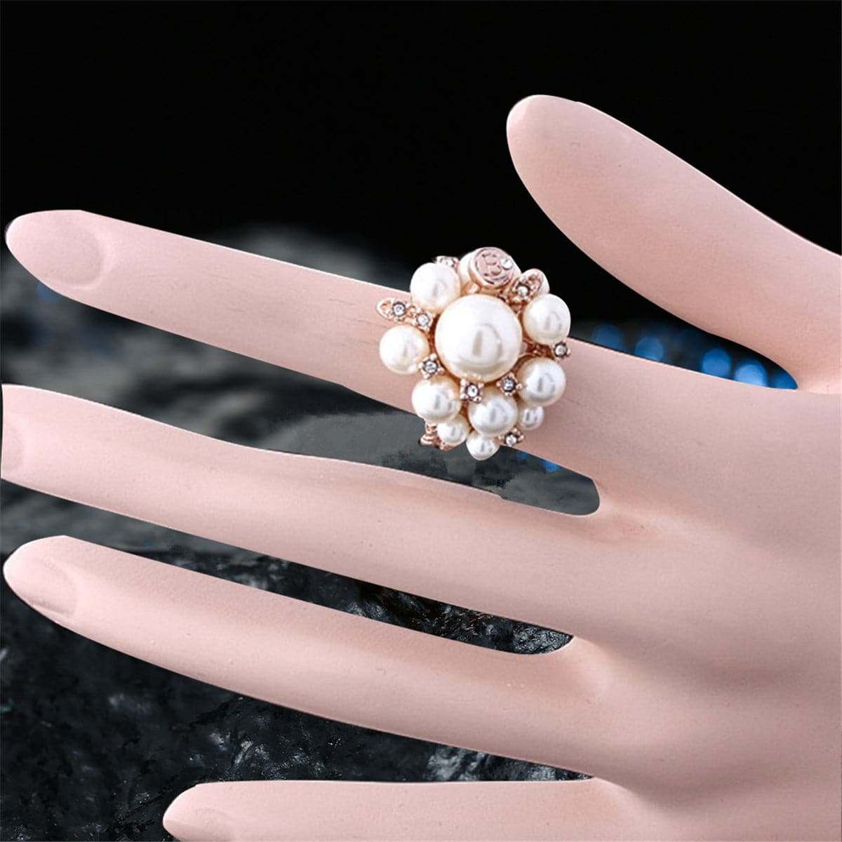 Cubic Zirconia & Pearl Rose Goldtone Flower Ring