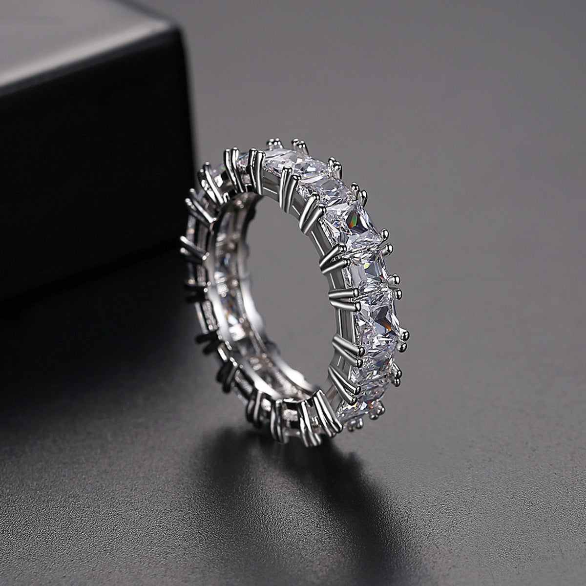 Crystal & Silvertone Princess-Cut Band Ring-1