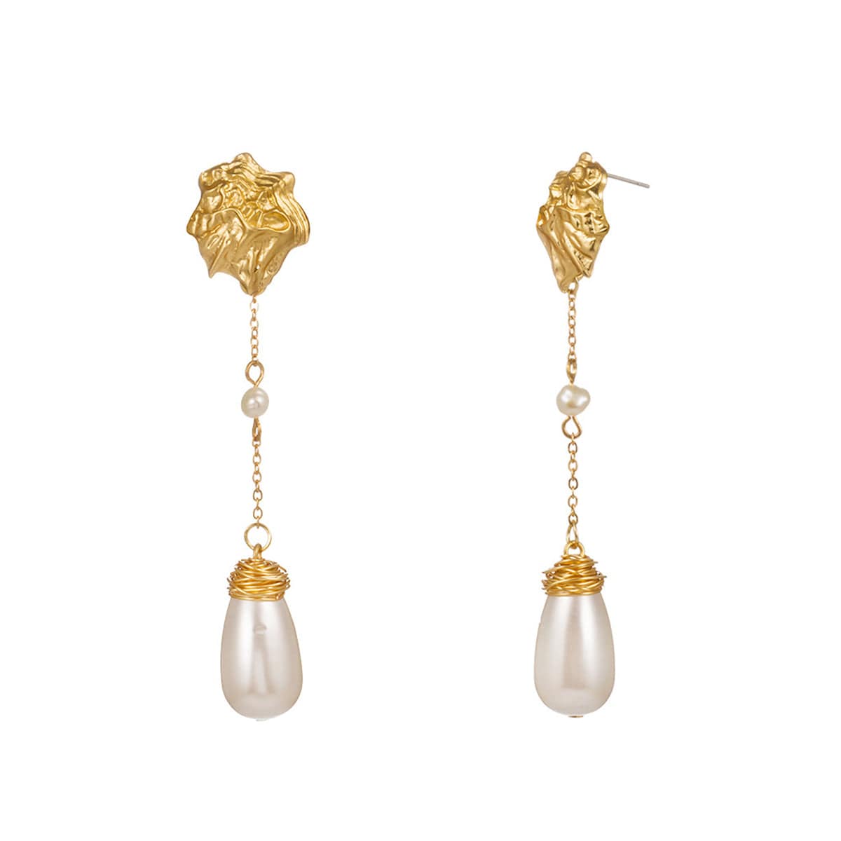 Pearl & Goldtone Irregular Drop Earrings