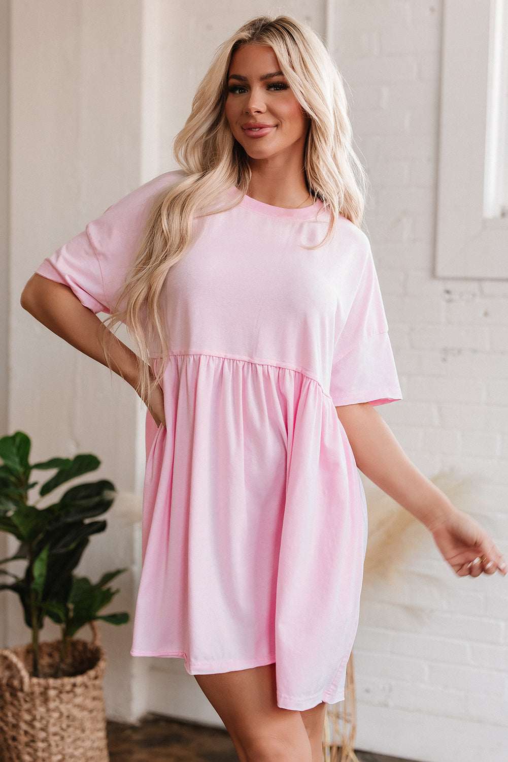 Threaded Pear Estella Pocketed Raw Edge Babydoll Dress