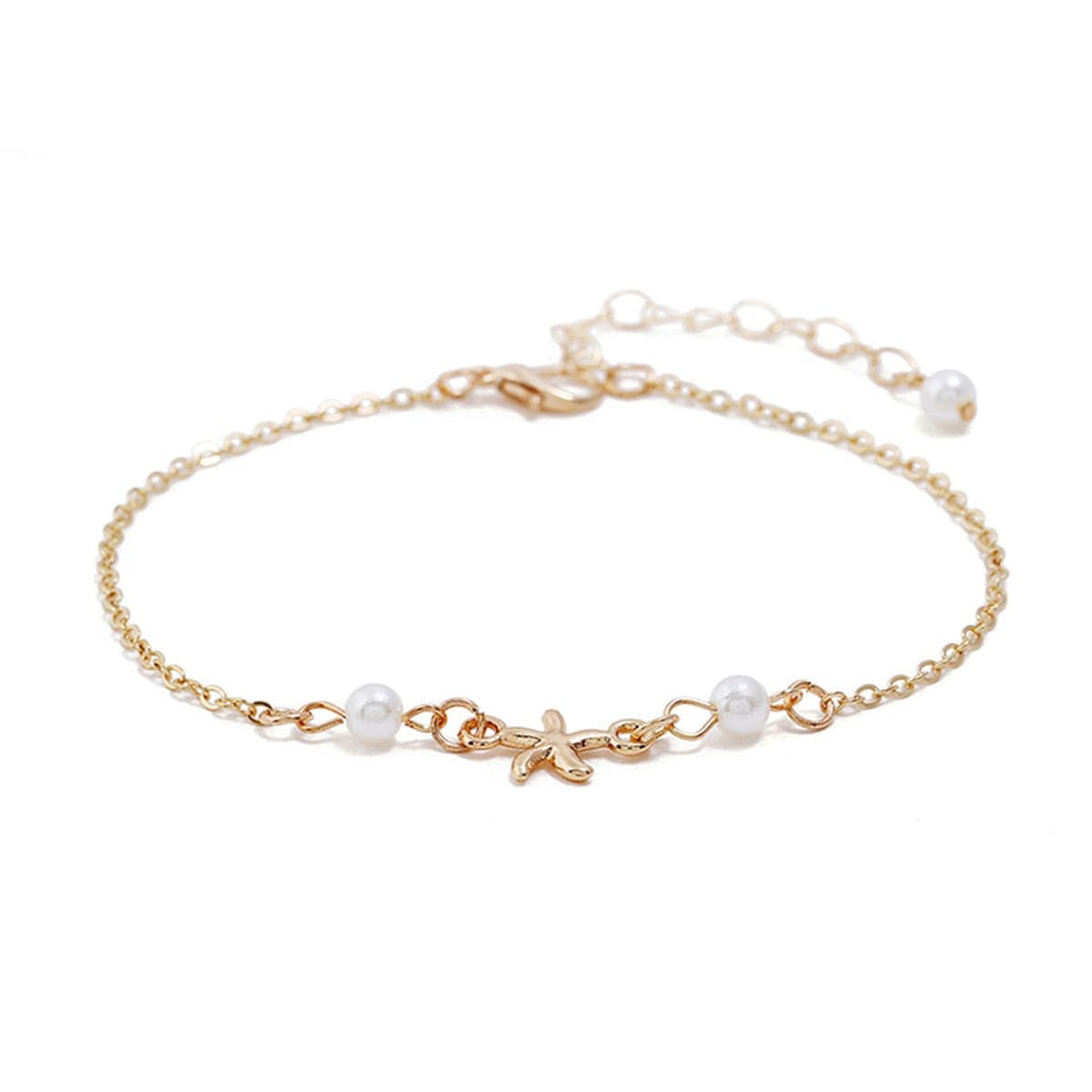 Pearl & Goldtone Starfish Charm Anklet