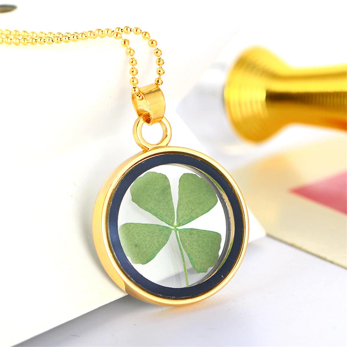 Clover & Goldtone Pendant Necklace