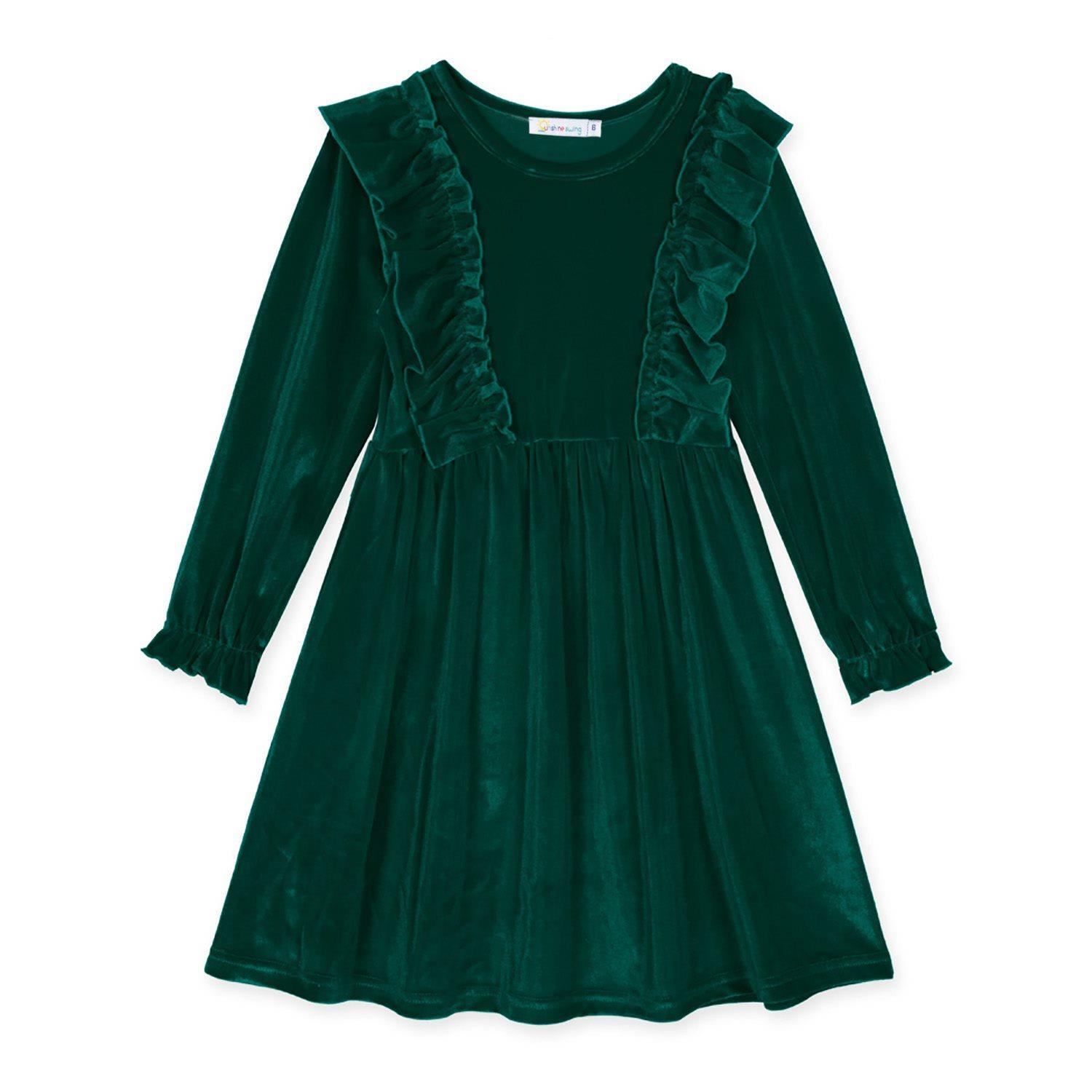 Green Ruffle-Accent Velvet A-Line Dress Green / 10 Green Ruffle-Accent Velvet A-Line Dress Green / 10
