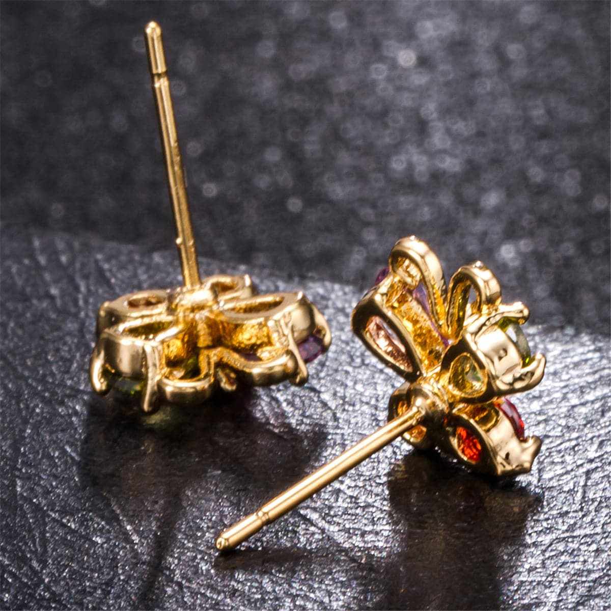 Green Crystal & Cubic Zirconia Goldtone Butterfly Stud Earrings