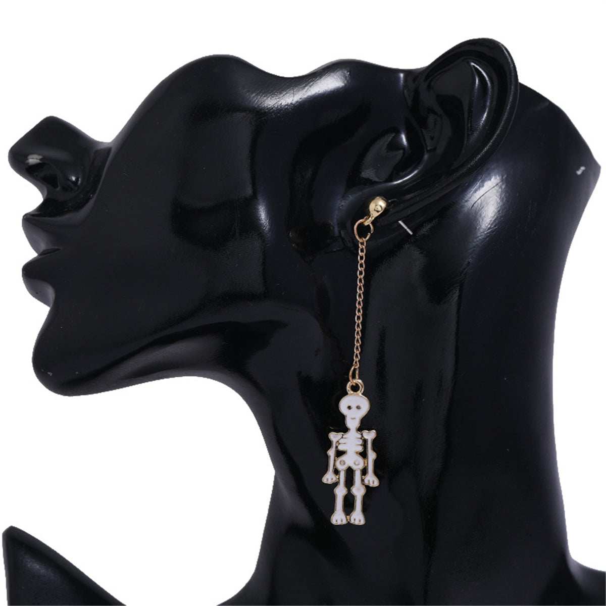 White Enamel & Goldtone Skeleton Mismatching Drop Earrings