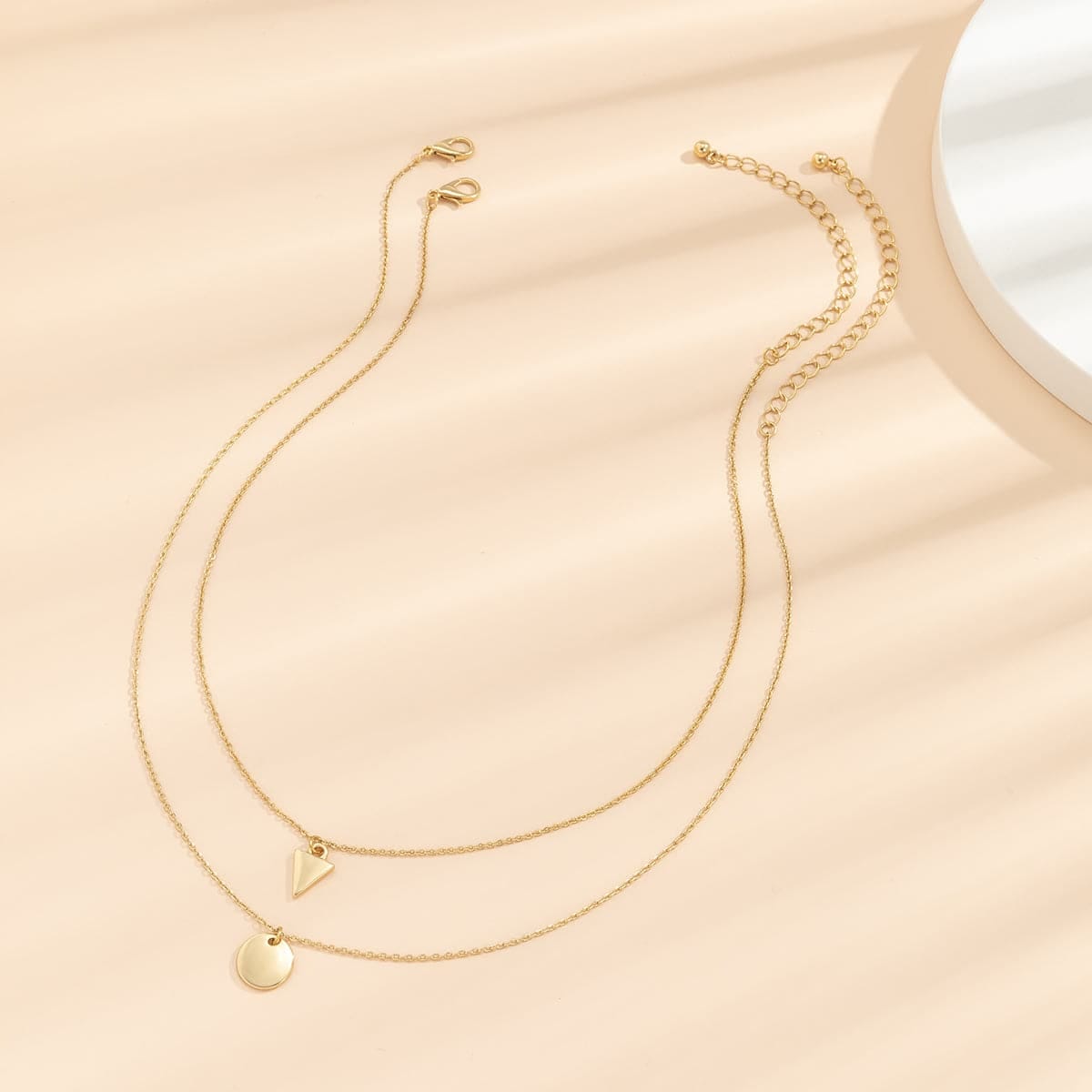 Goldtone Round & Triangle Pendant Necklace Set