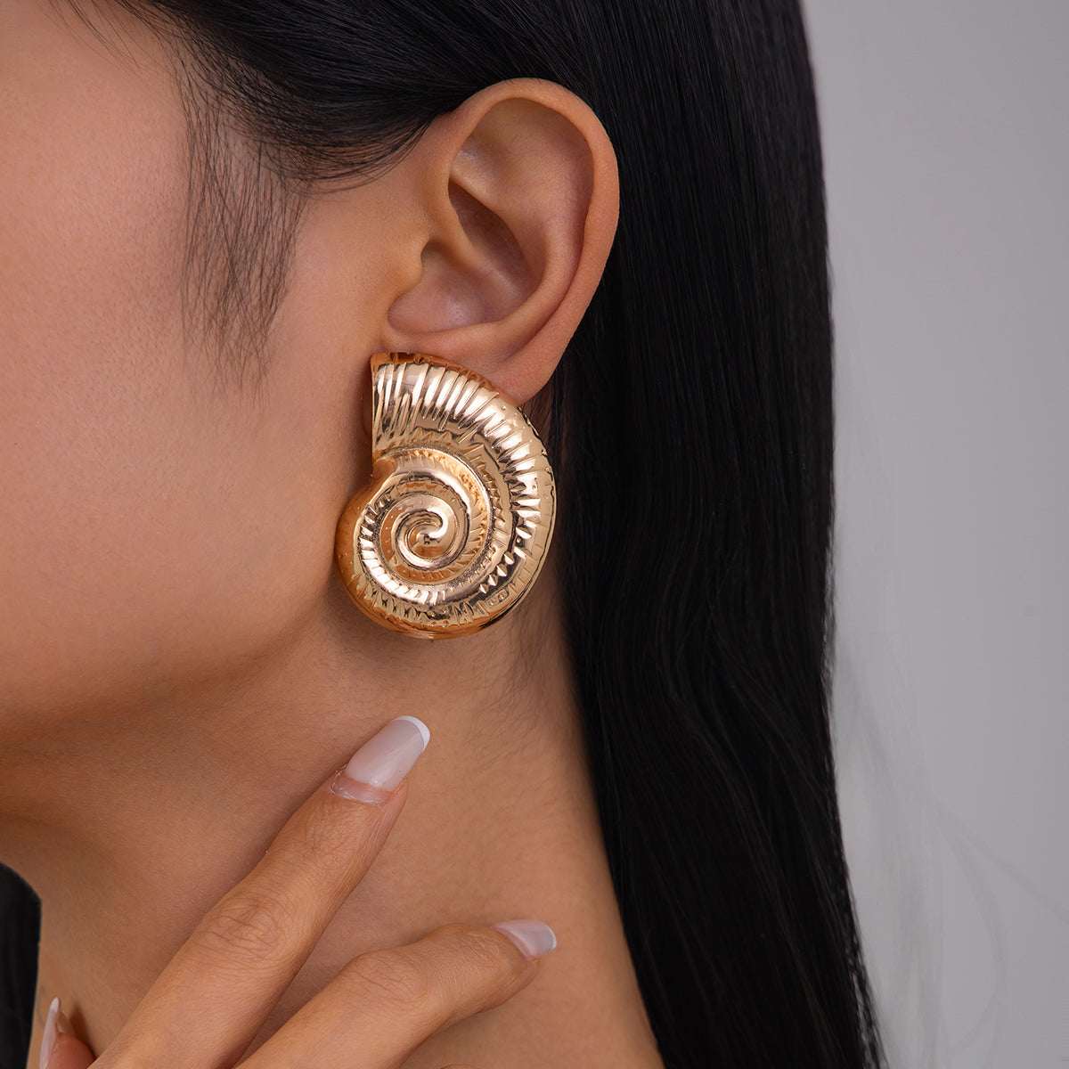 Goldtone Conch Stud Earrings