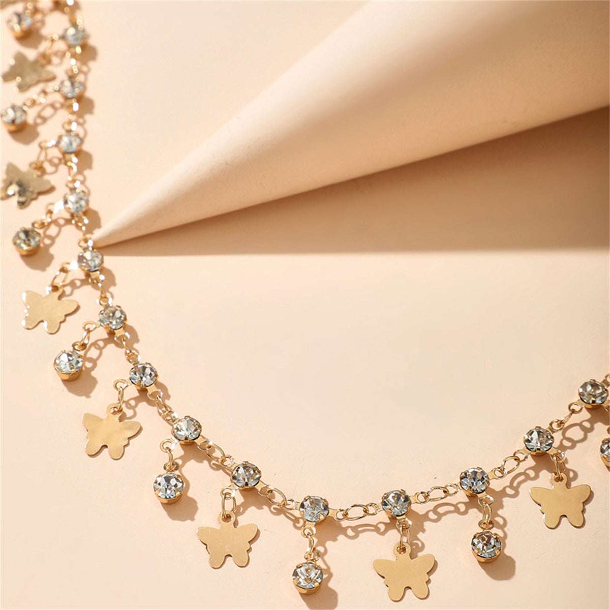 Cubic Zirconia & Goldtone Butterfly Station Anklet