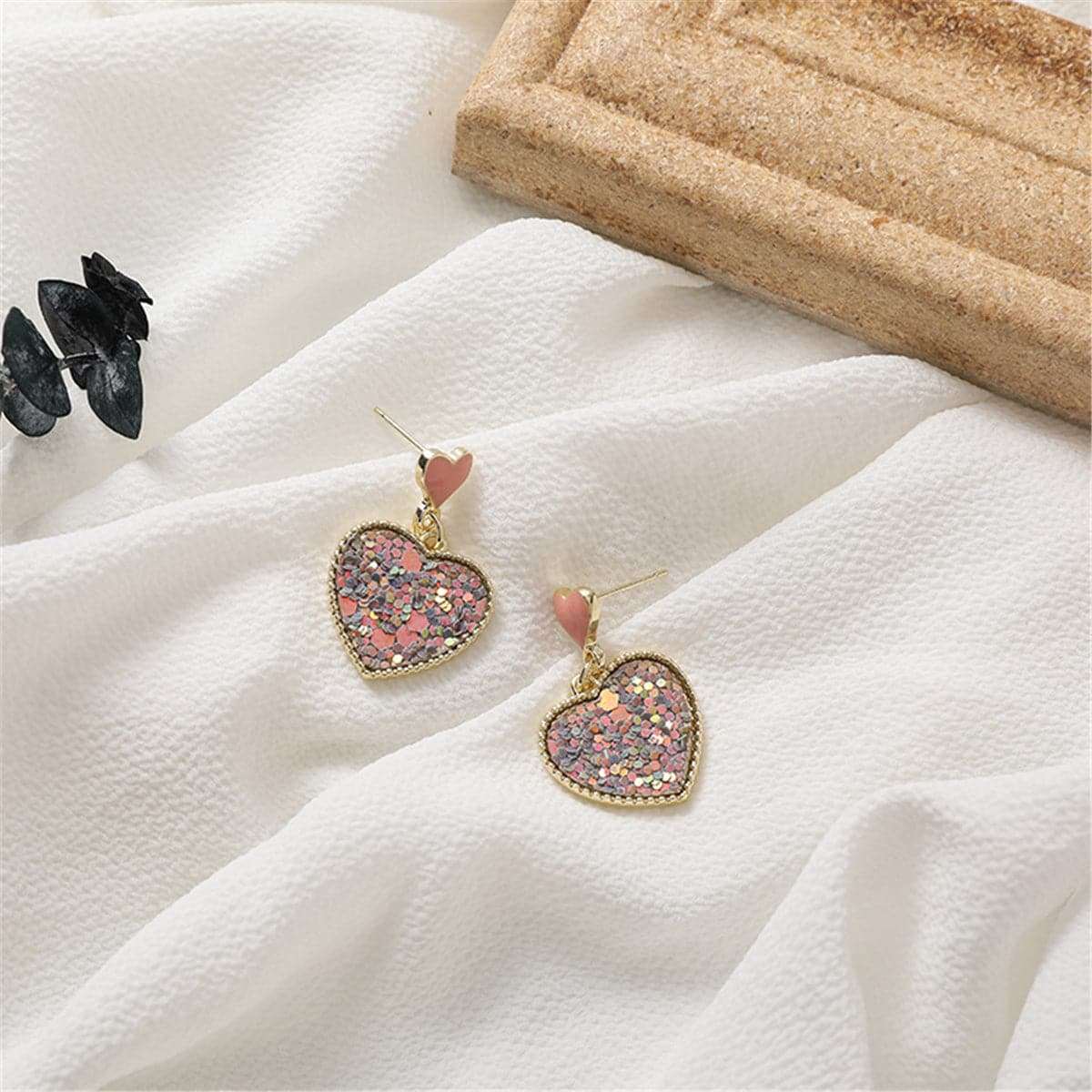 Sequin & Goldtone Heart Drop Earrings