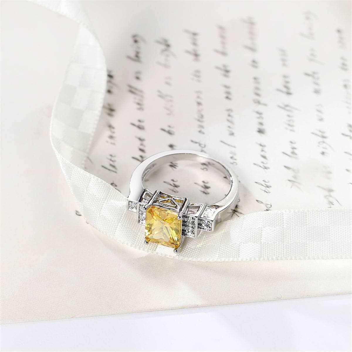 Yellow Cubic Zirconia & Crystal Baguette-Cut Ring