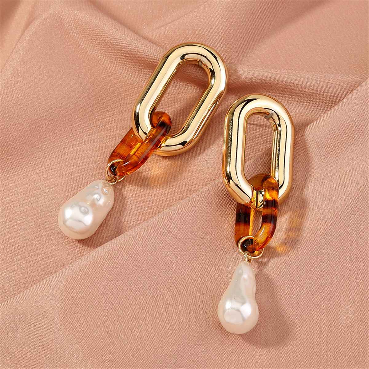 Pearl & Resin Goldtone Leopard-Print Drop Earrings