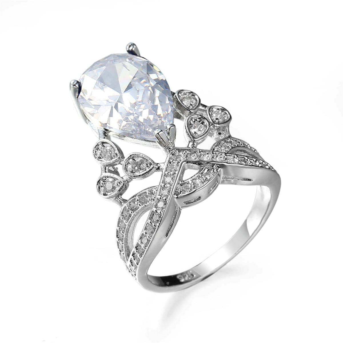 Crystal & Silvertone Tiara Botany Ring