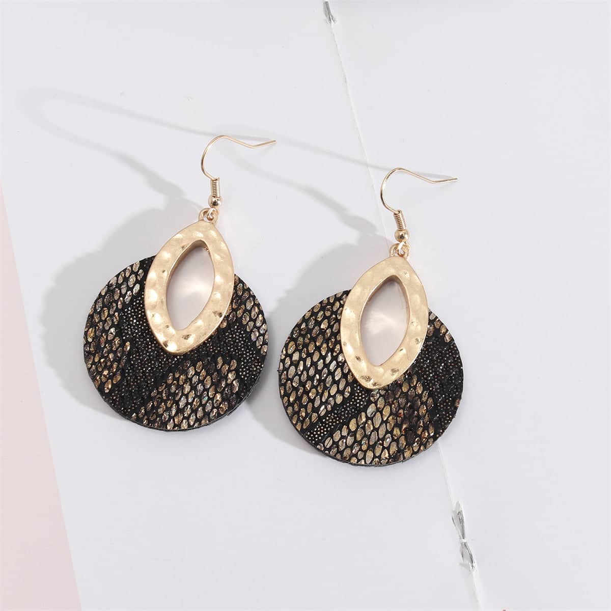 Black Polyurethane & Goldtone Snake-Print Pear Round Drop Earrings