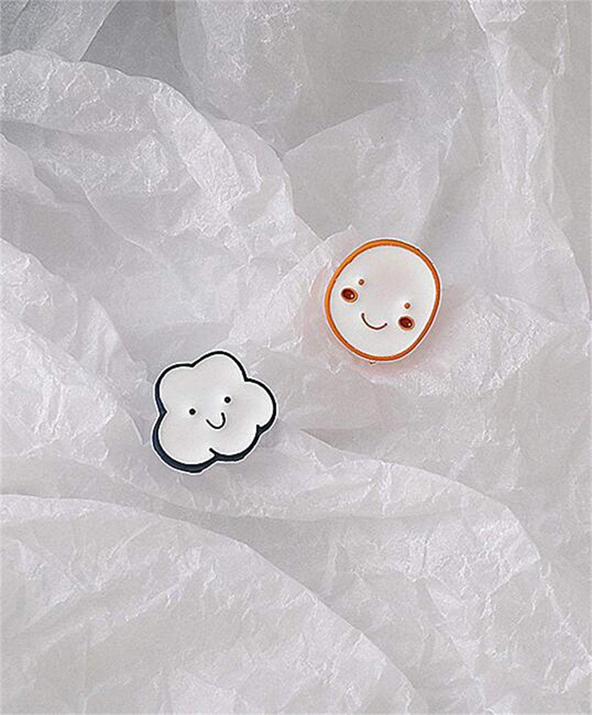 White Oil Drip & Silvertone Cloud Asymmetrical Stud Earrings